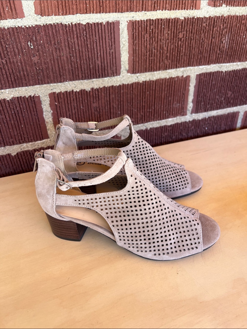 Bella Vita Perforated Open-Toe Block Heel Sandals - Taupe